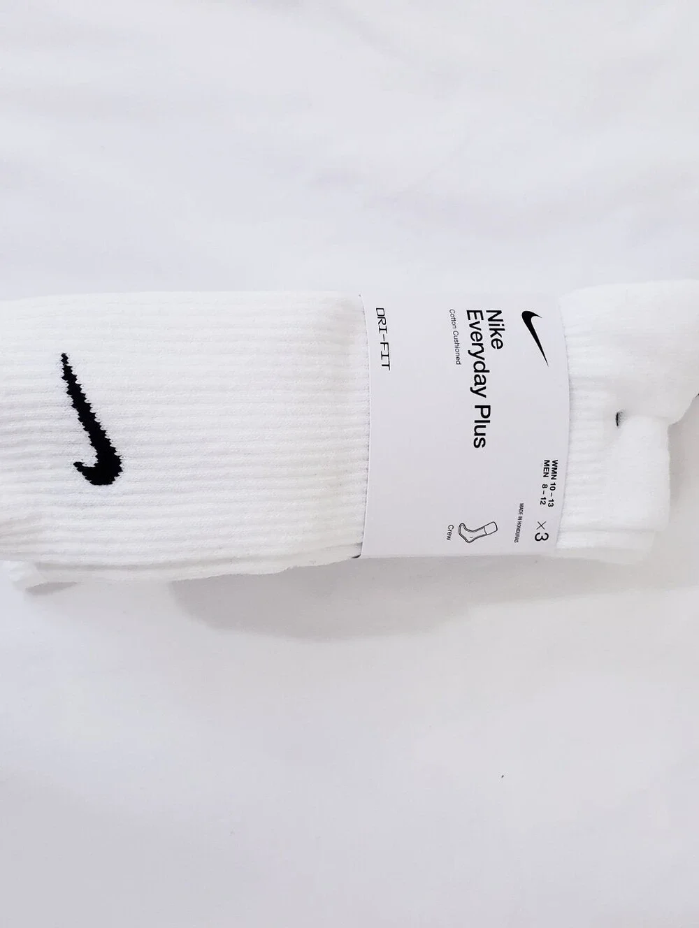 Nike Everyday Plus Cotton White High Crew Socks 3 Pack Large Mens 8 - 12 NEW